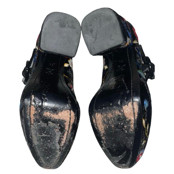 Alice + Olivia Black Velvet Floral Embroidered Platform Heels    Size: 38M US 8 - Picture 7 of 8